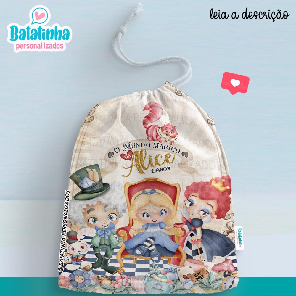 Saquinho Personalizado Alice no País das Maravilhas com Nome | L