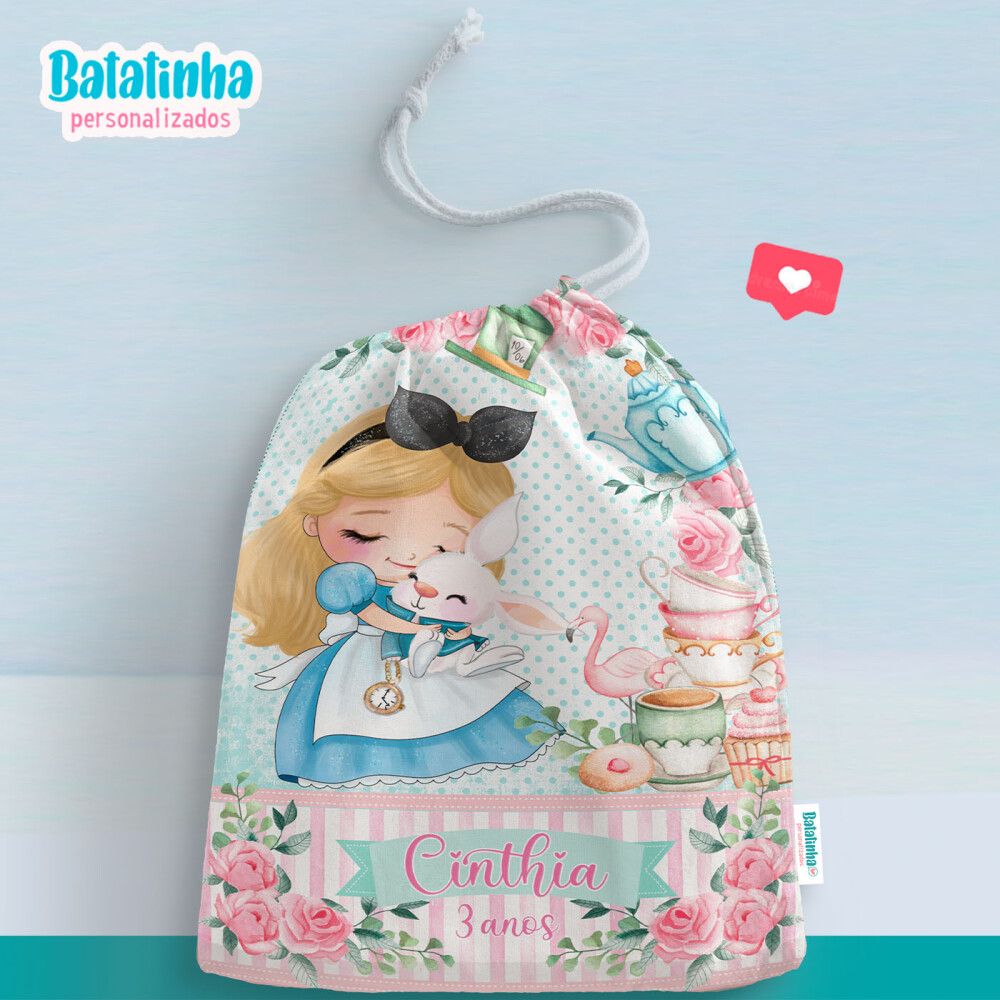 Saquinho Personalizado Alice no País das Maravilhas com Nome | L