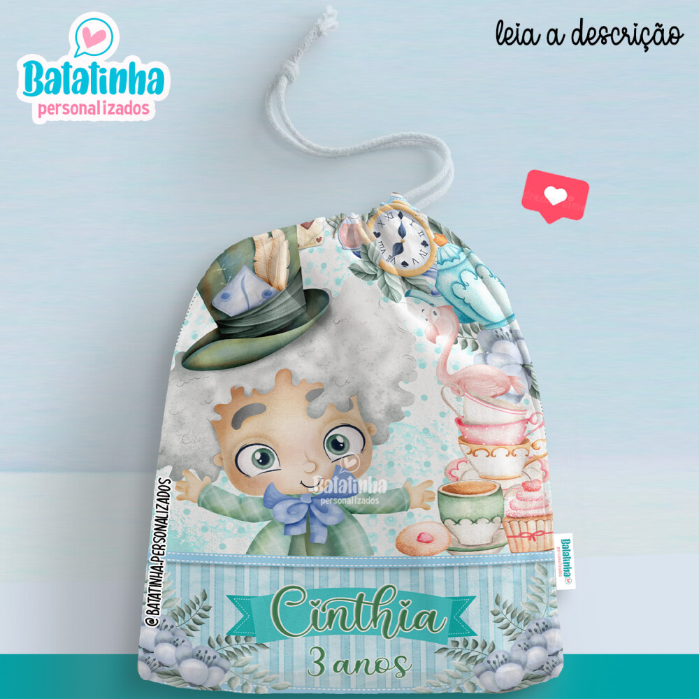 Saquinho Personalizado Alice no País das Maravilhas com Nome | L