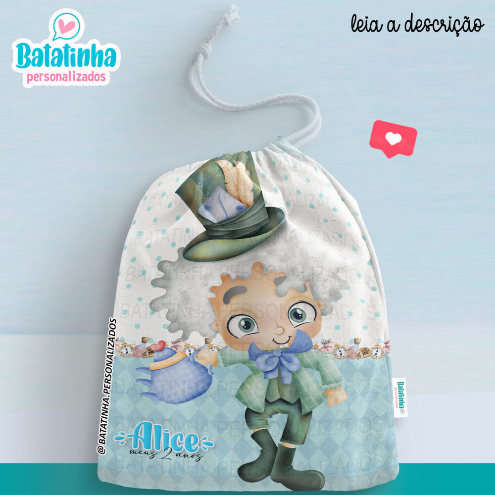Saquinho Personalizado Alice no País das Maravilhas com Nome | L