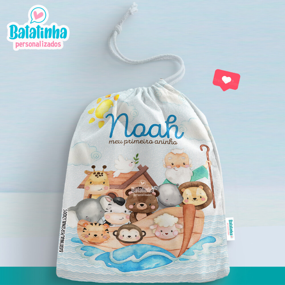 Saquinho Personalizado Arca de Noé com Nome | Lembrancinha Infan