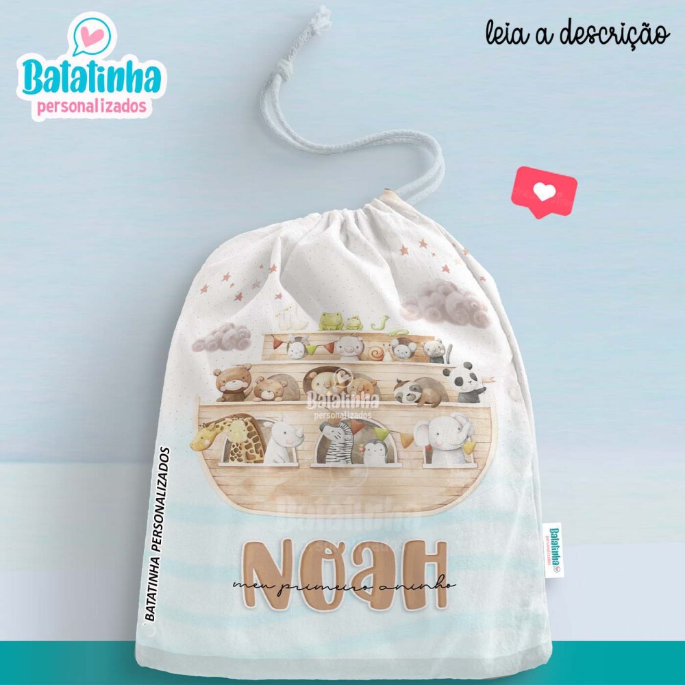 Saquinho Personalizado Arca de Noé com Nome | Lembrancinha Infan