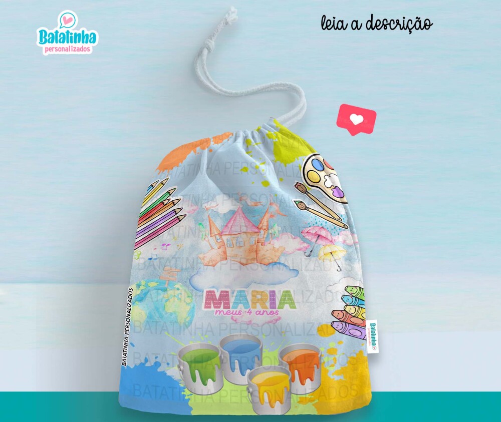 Saquinho Personalizado Tema Aquarela com Nome | Lembrancinha Infa