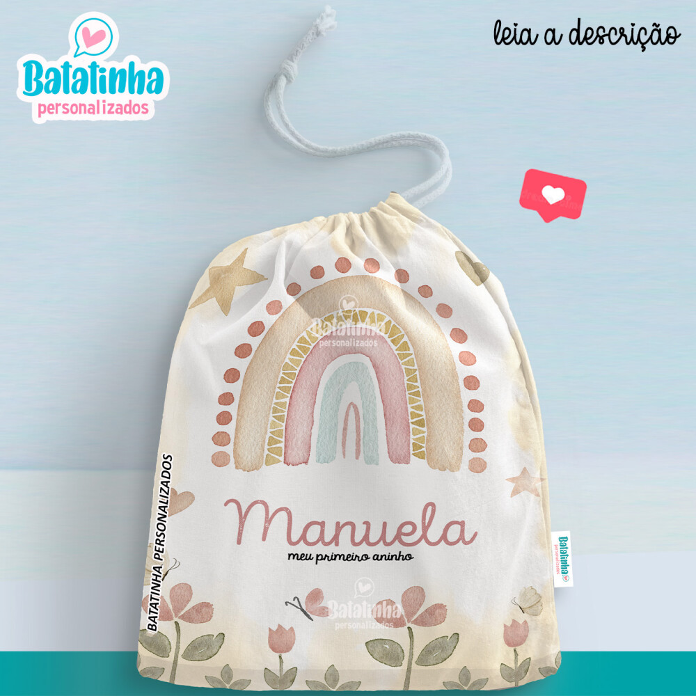 Saquinho Personalizado Arco-Íris Boho com Nome | Lembrancinha In