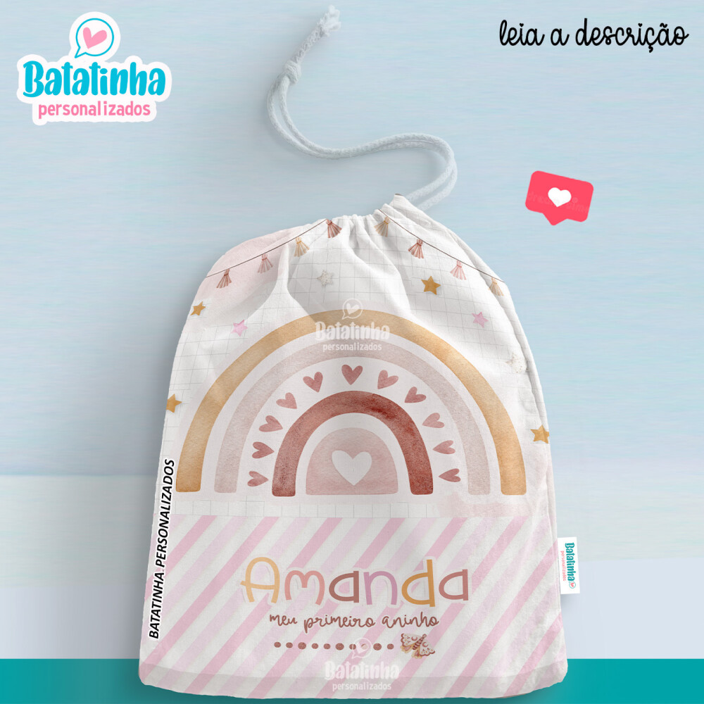 Saquinho Personalizado Arco-Íris Boho com Nome | Lembrancinha In
