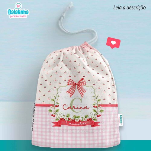 Saquinho Personalizado Cerejinha com Nome Lembrancinha Festa Infantil