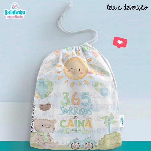 Saquinho Personalizado 365 Sorrisos com Nome Lembrancinha Festa Infantil