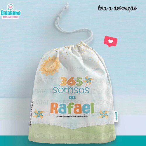 Saquinho Personalizado 365 Sorrisos com Nome Lembrancinha Festa Infantil