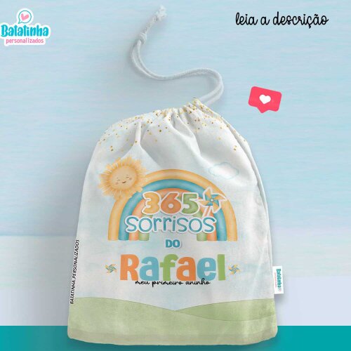 Saquinho Personalizado 365 Sorrisos com Nome Lembrancinha Festa Infantil