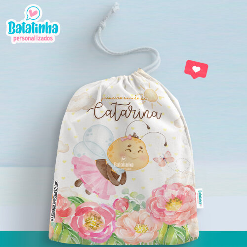 Saquinho Personalizado Abelha com Nome | Lembrancinha Infantil