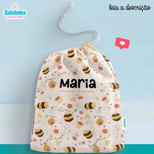 Saquinho Personalizado Abelha com Nome | Lembrancinha Infantil