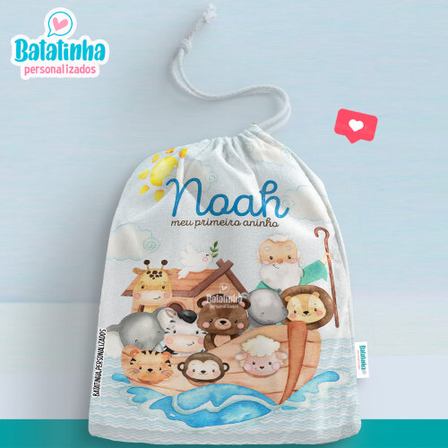 Saquinho Personalizado Arca de Noé com Nome | Lembrancinha Infantil