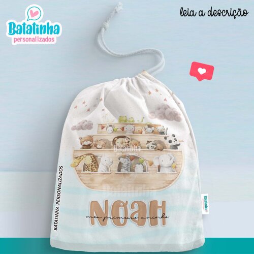 Saquinho Personalizado Arca de Noé com Nome | Lembrancinha Infantil