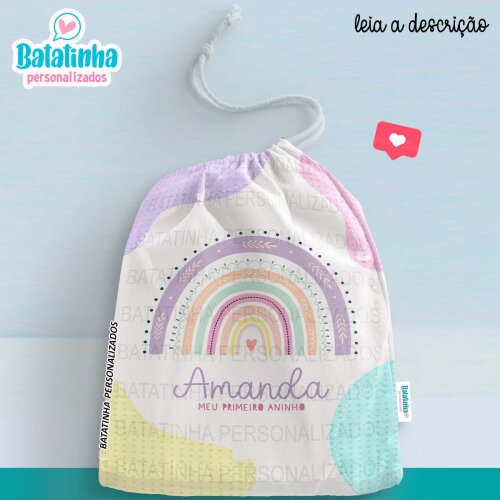 Saquinho Personalizado Arco Íris com Nome | Lembrancinha Infantil
