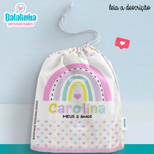 Saquinho Personalizado Arco Íris com Nome | Lembrancinha Infantil