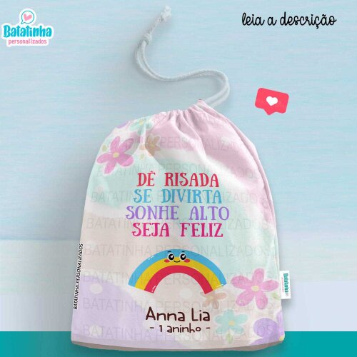 Saquinho Personalizado Arco Íris com Nome | Lembrancinha Infantil
