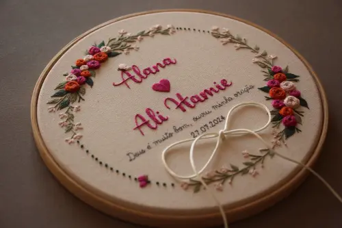 Bastidor porta-alianças bordado à mão | personalizado