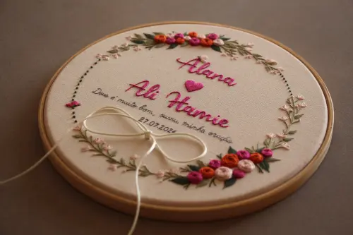 Bastidor porta-alianças bordado à mão | personalizado