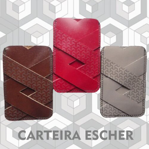 Carteira Porta Cartões em Couro Legítimo desenho Escher