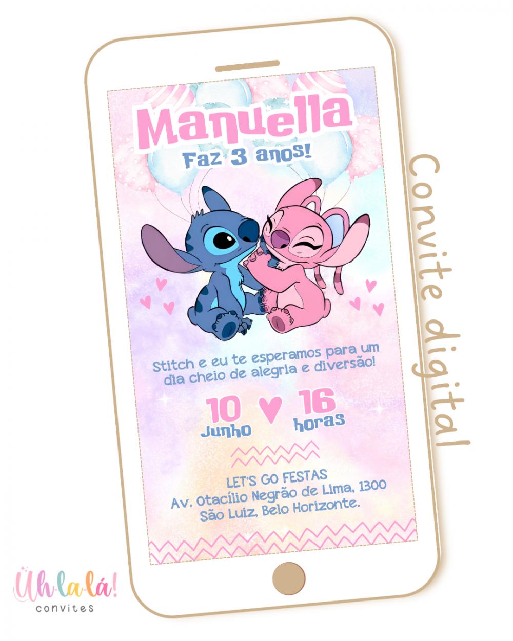 Convite digital Stitch e Angel