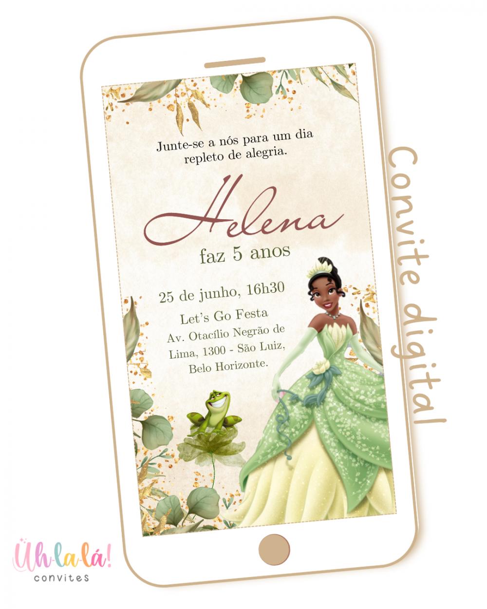Convite Digital A Princesa e o Sapo | Princesa Tiana