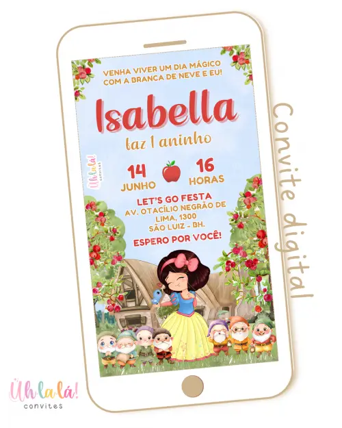 Convite Digital Branca de Neve Baby