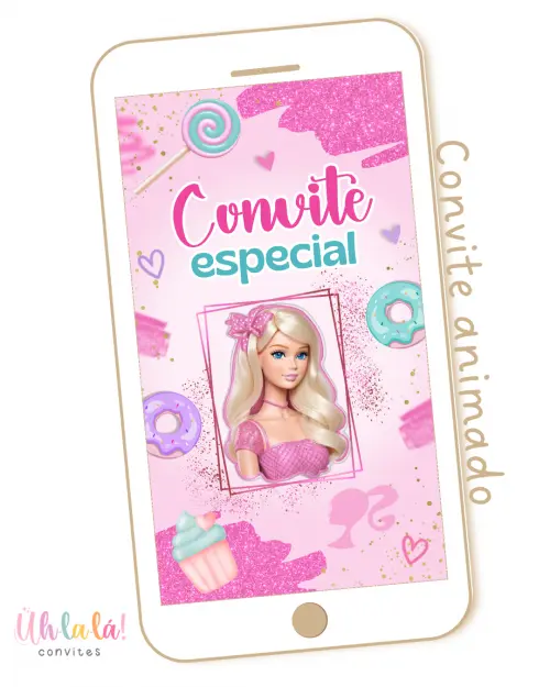 Convite animado Barbie Candy (em vídeo)