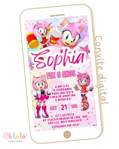 Convite digital Amy Rose | Sonic