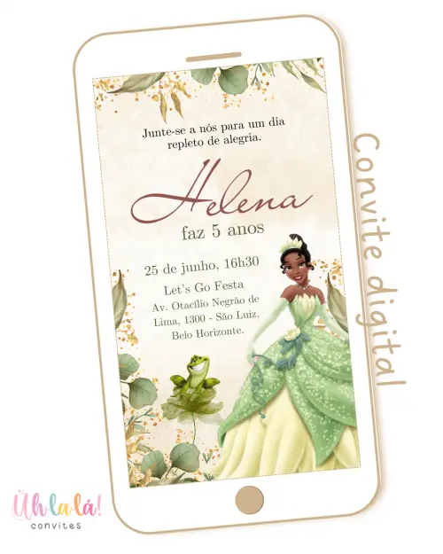 Convite Digital A Princesa e o Sapo | Princesa Tiana