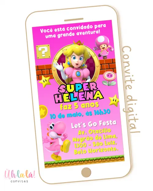 Convite Digital Princesa Peach | Super Mário