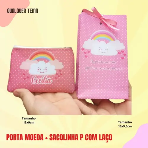 Kit Porta Moeda + Sacolinha Pequena com Laço