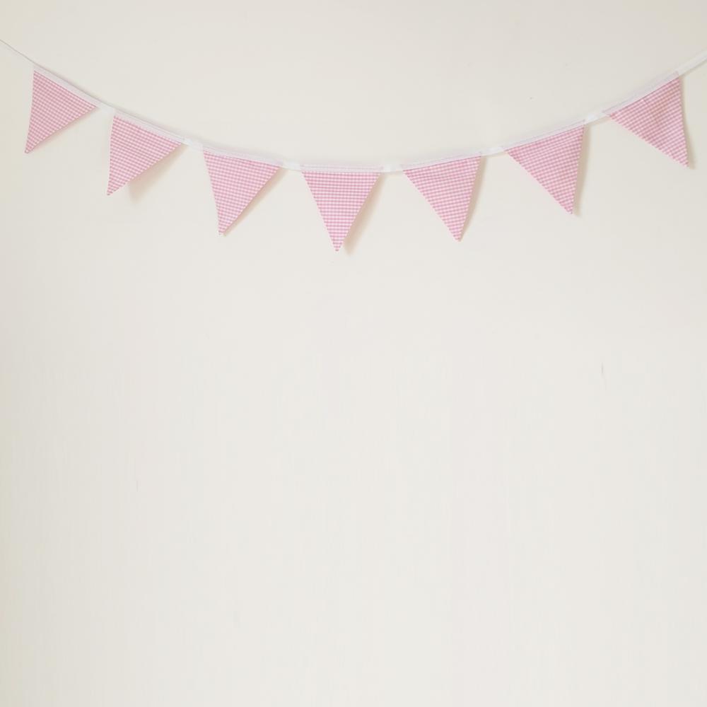 Bandeirinhas Em Tecido Xadrez Vichy Rosa E Branco