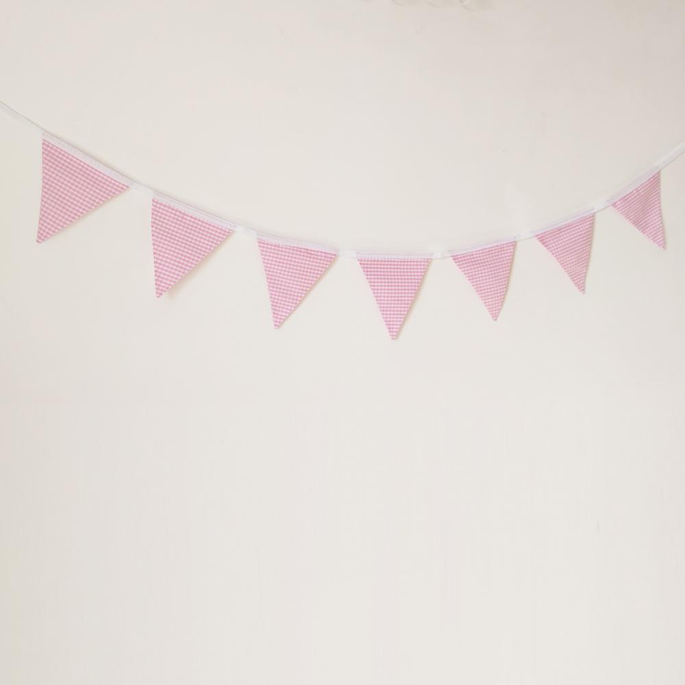 Bandeirinhas Em Tecido Xadrez Vichy Rosa E Branco