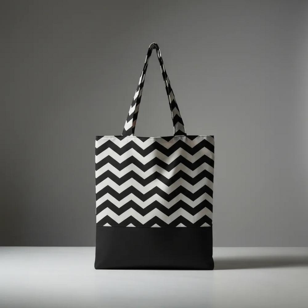 Tote Bag Chevron Branco e Preto / Laranja