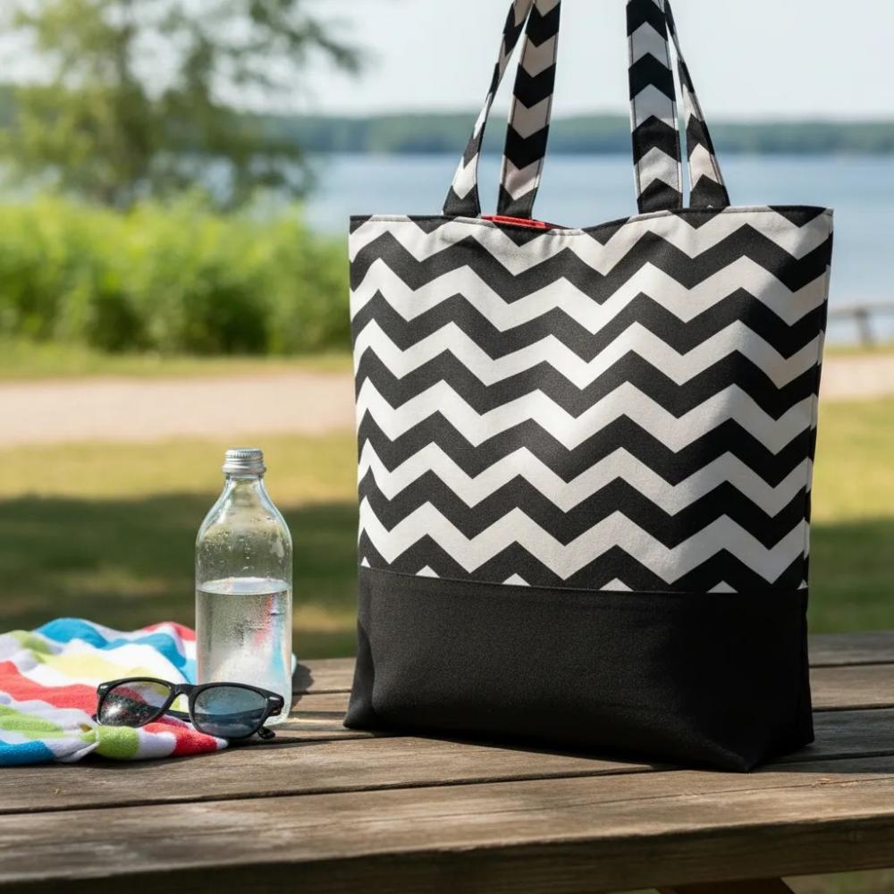 Tote Bag Chevron Branco e Preto / Laranja