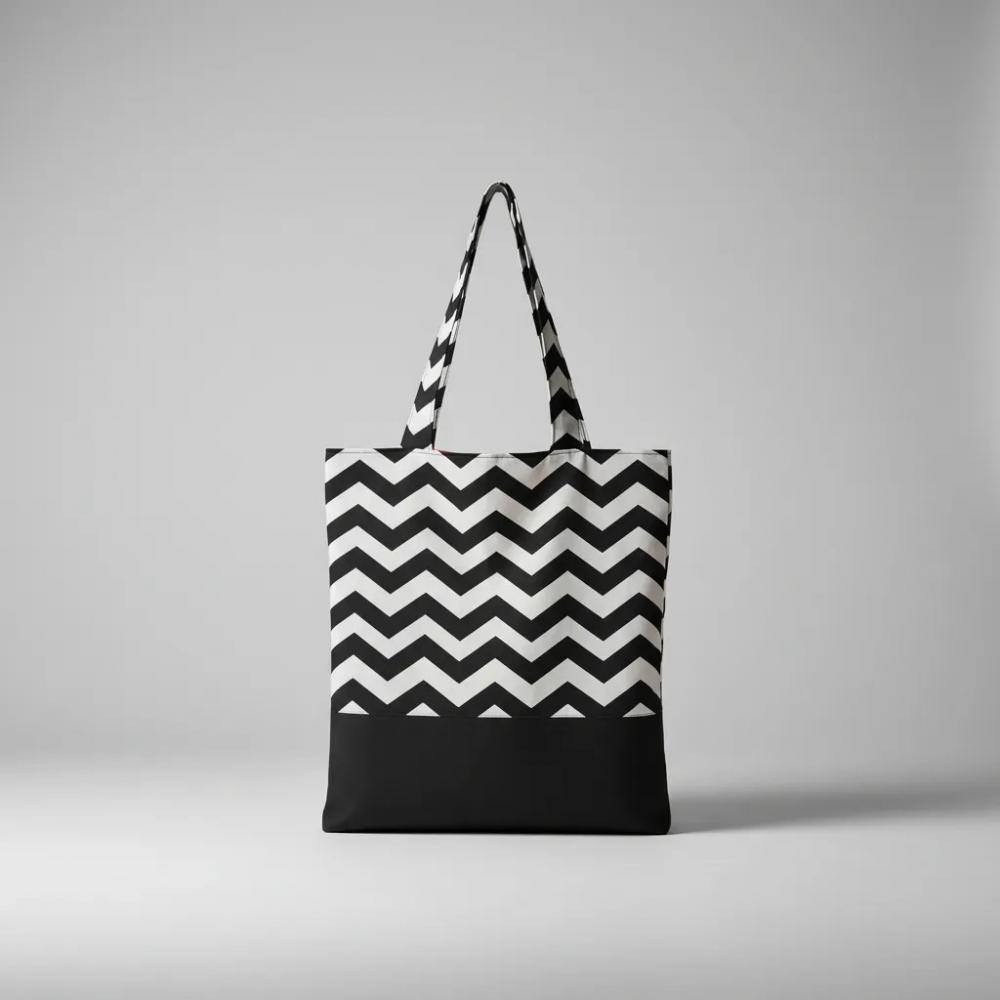 Tote Bag Chevron Branco e Preto / Laranja