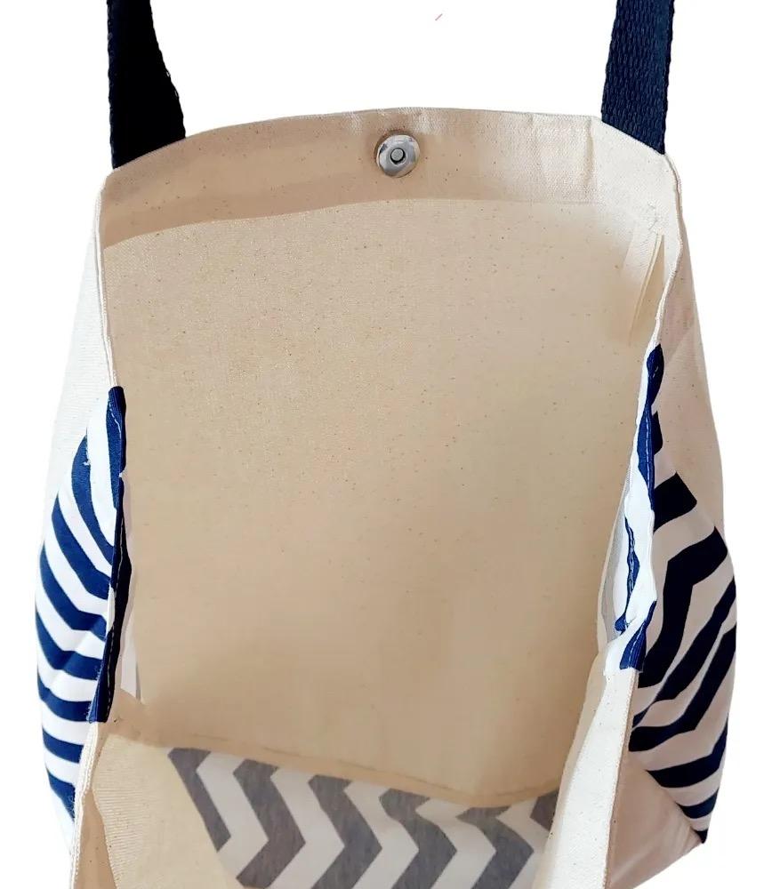 Tote Bag Crua com Detalhe Chevron Marinho