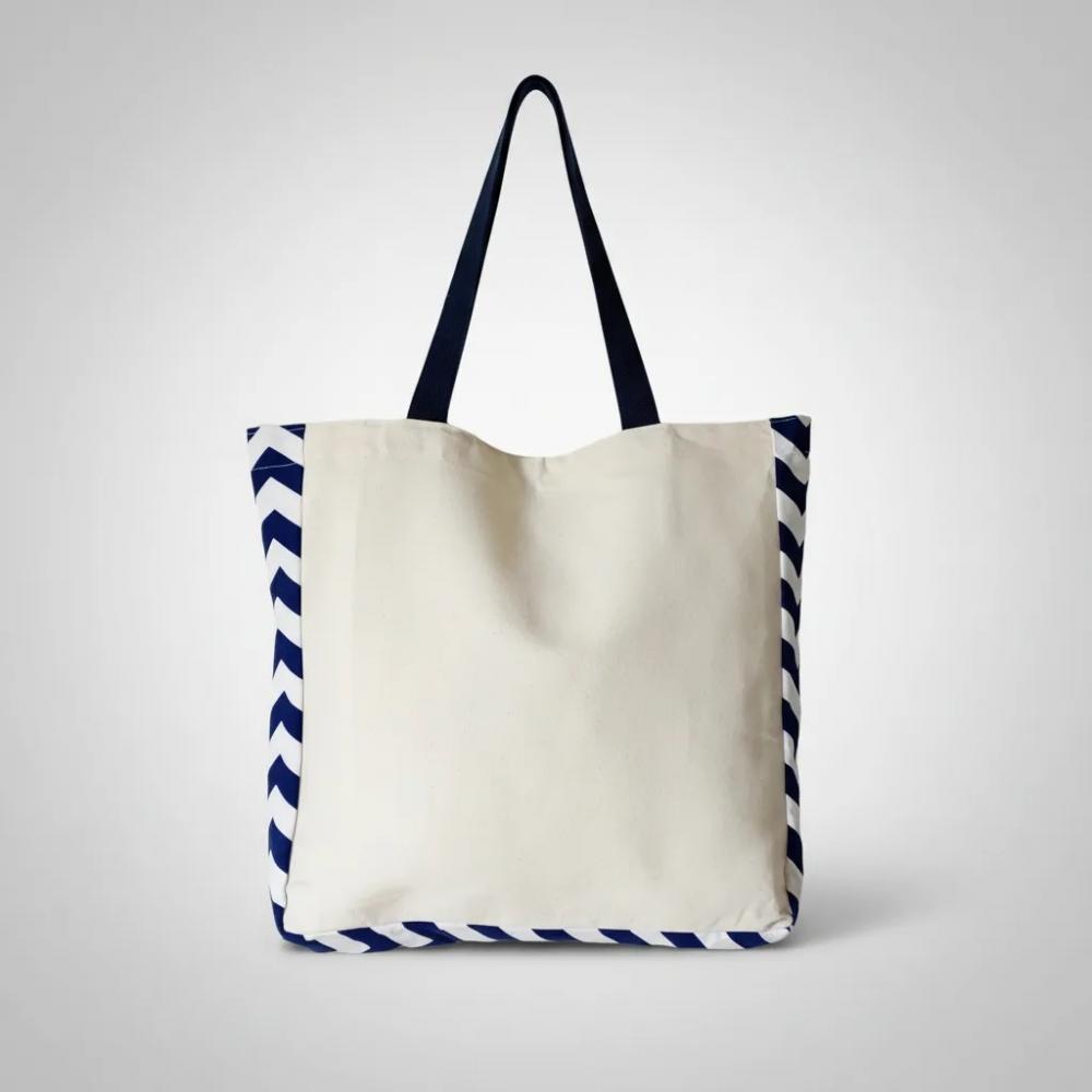Tote Bag Crua com Detalhe Chevron Marinho