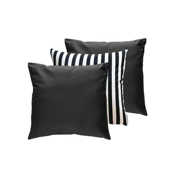 3 Capas de Almofadas lisas e listrada (preto)