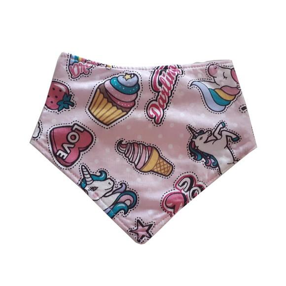 Babador atoalhado bandana Rosa unicórnio love ícones