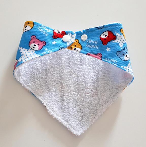 Babador atoalhado bandana Ursinhos Azul Flanela