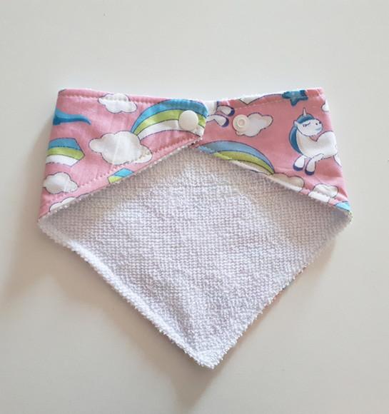 Babador atoalhado bandana Unicórnio Rosa Arco-íris