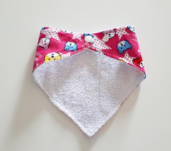 Babador atoalhado bandana Ursinhos Pink Flanela