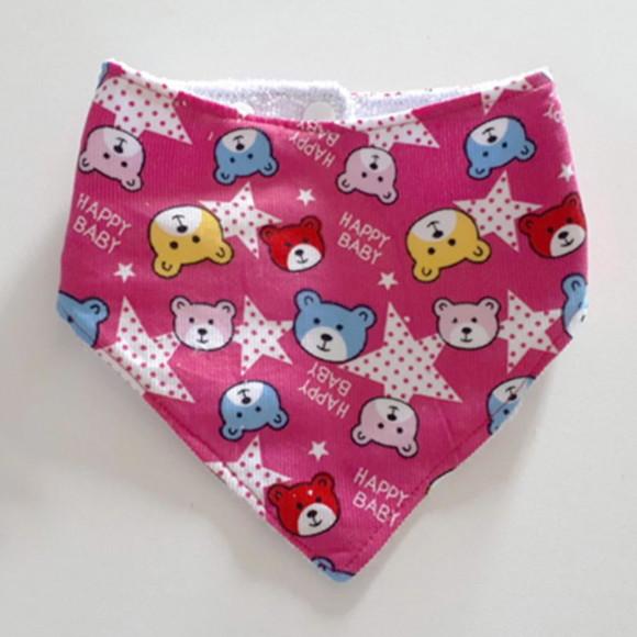 Babador atoalhado bandana Ursinhos Pink Flanela