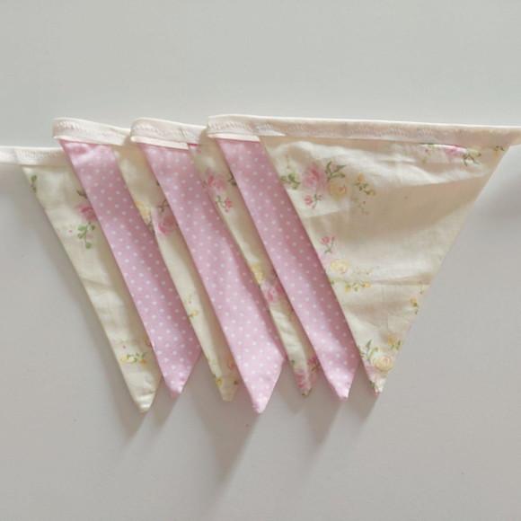 Bandeirinhas de Tecido Liberty Amarelo e Poá Rosa e Branco