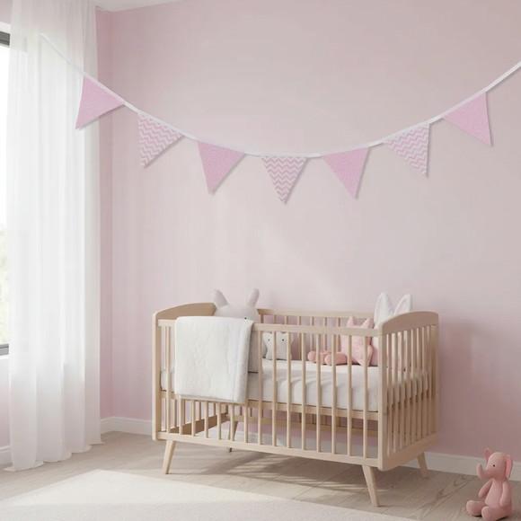 Bandeirinhas de Tecido Poa e Chevron Rosa e Branco