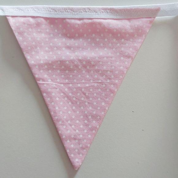 Bandeirinhas de Tecido Poa e Chevron Rosa e Branco