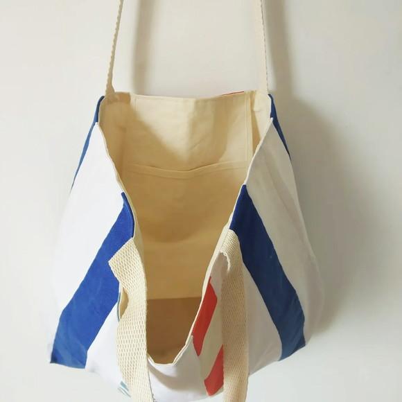 Bolsa Shoulder Tote Tudo Bonitinho Sarja Algodão Cru Azul