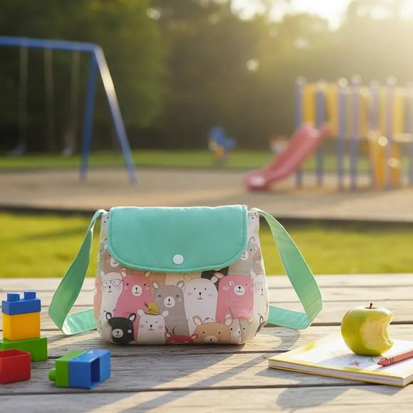 Bolsa Tiracolo Infantil Ursos Coloridos/verde