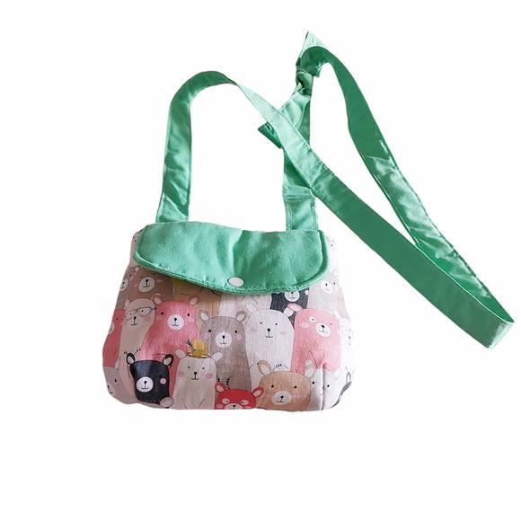 Bolsa Tiracolo Infantil Ursos Coloridos/verde